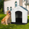 Dog House - Outdoor Plastic Weatherproof Kennel House with Elevated Floor - 35.5" L x 37.5" W x 39"H