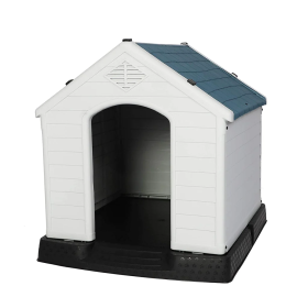 Dog House - Outdoor Plastic Weatherproof Kennel House with Elevated Floor - 35.5" L x 37.5" W x 39"H