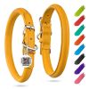 Ultra Soft Rolled Leather Dog Collar - Soft Padded Dog Collars for Medium Sized Dogs - 18-21 inch Neck - Yellow