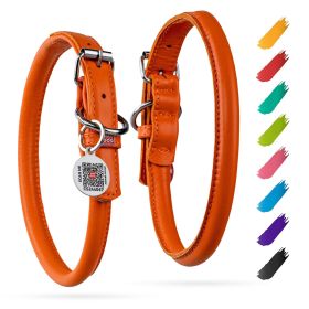 Ultra Soft Rolled Leather Dog Collar - Soft Padded Dog Collars for Medium Dogs - 13-16 inch Neck - Orange