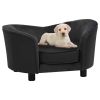 Dog Sofa - Black Plush and Faux Leather - 27.2"x19.3"x15.7"