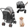 VEVOR Pet Stroller, 4 Wheels Dog Stroller Rotate with Brakes, 44lbs Weight Capacity, Puppy Stroller with Reversible Handlebar, Storage Basket