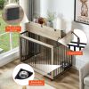 Furniture Style Dog Crate - Side Table With Rotatable Feeding Bowl, Wheels, Three Doors, Flip-Up Top Opening - Indoor -  Grey - 43.7"W x 30"D x 33.7"H