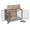 Furniture Style Dog Crate - Side Table With Rotatable Feeding Bowl, Wheels, Three Doors, Flip-Up Top Opening - Indoor -  Grey - 43.7"W x 30"D x 33.7"H