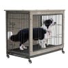 Dog Crate Furniture , 38'' Heavy Duty Wooden Dog Kennel with Double Doors & Flip-Top for Large Dogs, Furniture Style Dog Crate End Table with Wheels,