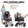 VEVOR Pet Stroller, 4 Wheels Dog Stroller Rotate with Brakes, 44lbs Weight Capacity, Puppy Stroller with Reversible Handlebar, Storage Basket