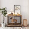 Furniture Style Dog Crate - Side Table on Wheels with Double Doors and Lift Top - Rustic Brown - 43.7'' W x 30'' D x 31.1'' H.