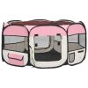 Foldable Dog Playpen with Carrying Bag - Pink - 57.1"x57.1"x24"