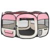 Foldable Dog Playpen with Carrying Bag - Pink - 57.1"x57.1"x24"