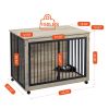 Furniture Style Dog Crate - Side Table With Rotatable Feeding Bowl, Wheels, Three Doors, Flip-Up Top Opening - Indoor -  Grey - 43.7"W x 30"D x 33.7"H