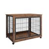 Furniture Style Dog Crate - Side Table on Wheels with Double Doors and Lift Top - Rustic Brown - 43.7'' W x 30'' D x 31.1'' H.