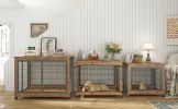 Furniture Style Dog Crate - Side Table on Wheels with Double Doors and Lift Top - Rustic Brown - 43.7'' W x 30'' D x 31.1'' H.